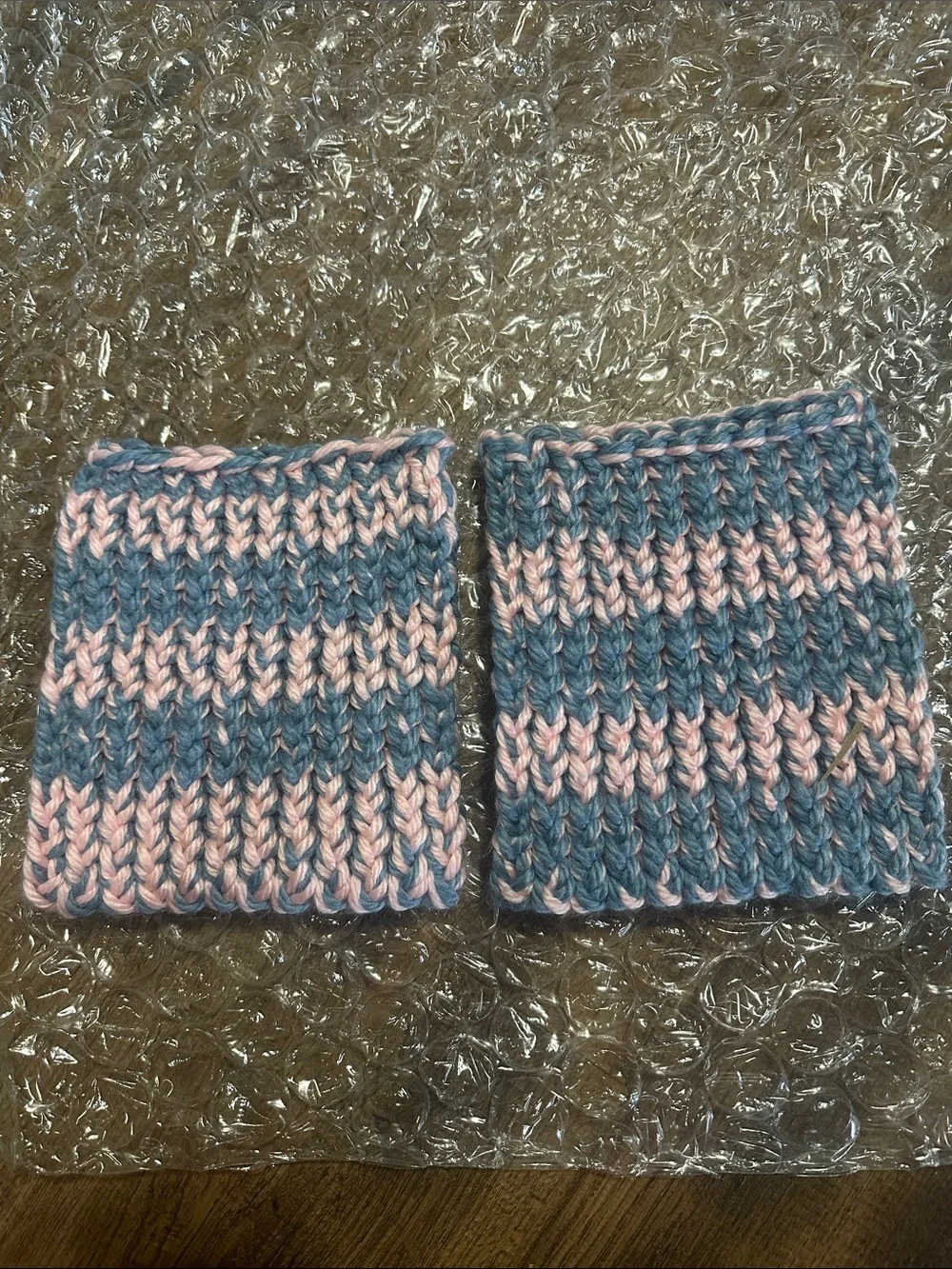 Handmade Knit Dishcloths in Blue and Pink - Set of 2
